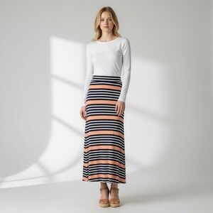 Merona Striped Blue Peach White Maxi Skirt